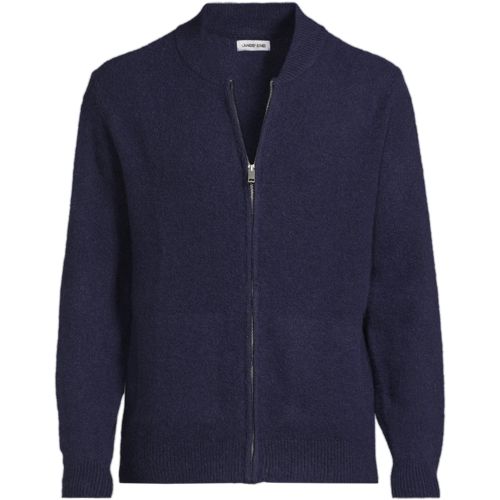Wool Touch Fine Knit Bomber Jacket, Men, size: L, regular, Blue, Wool/Polyester/Nylon, by Lands' End