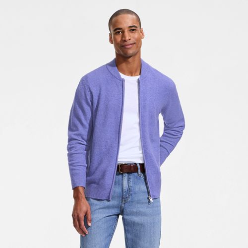 Wool Touch Fine Knit Bomber Jacket, Men, size: M, regular, Purple, Wool/Polyester/Nylon, by Lands' End