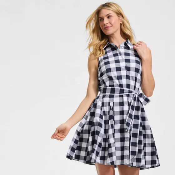Women's Poplin Button Front Dress with Godets - primary