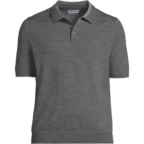 Pure Merino Wool Polo Shirt, Men, size: M, regular, Grey, Wool, by Lands' End