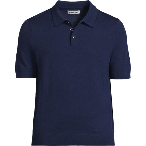 Pure Merino Wool Polo Shirt, Men, size: M, regular, Blue, Wool, by Lands' End