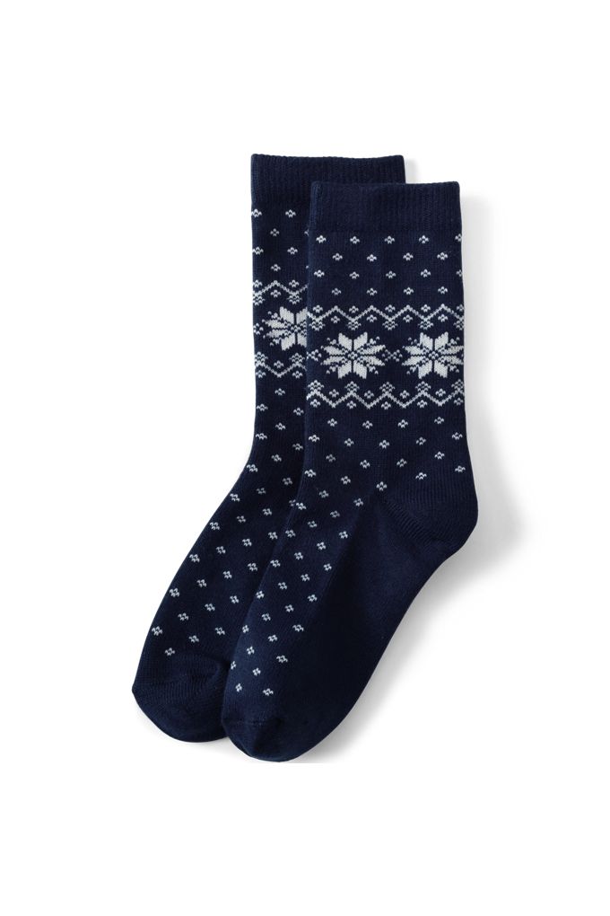 Lands' End Women's Fair Isle Boot Socks 1 Pack In Blue