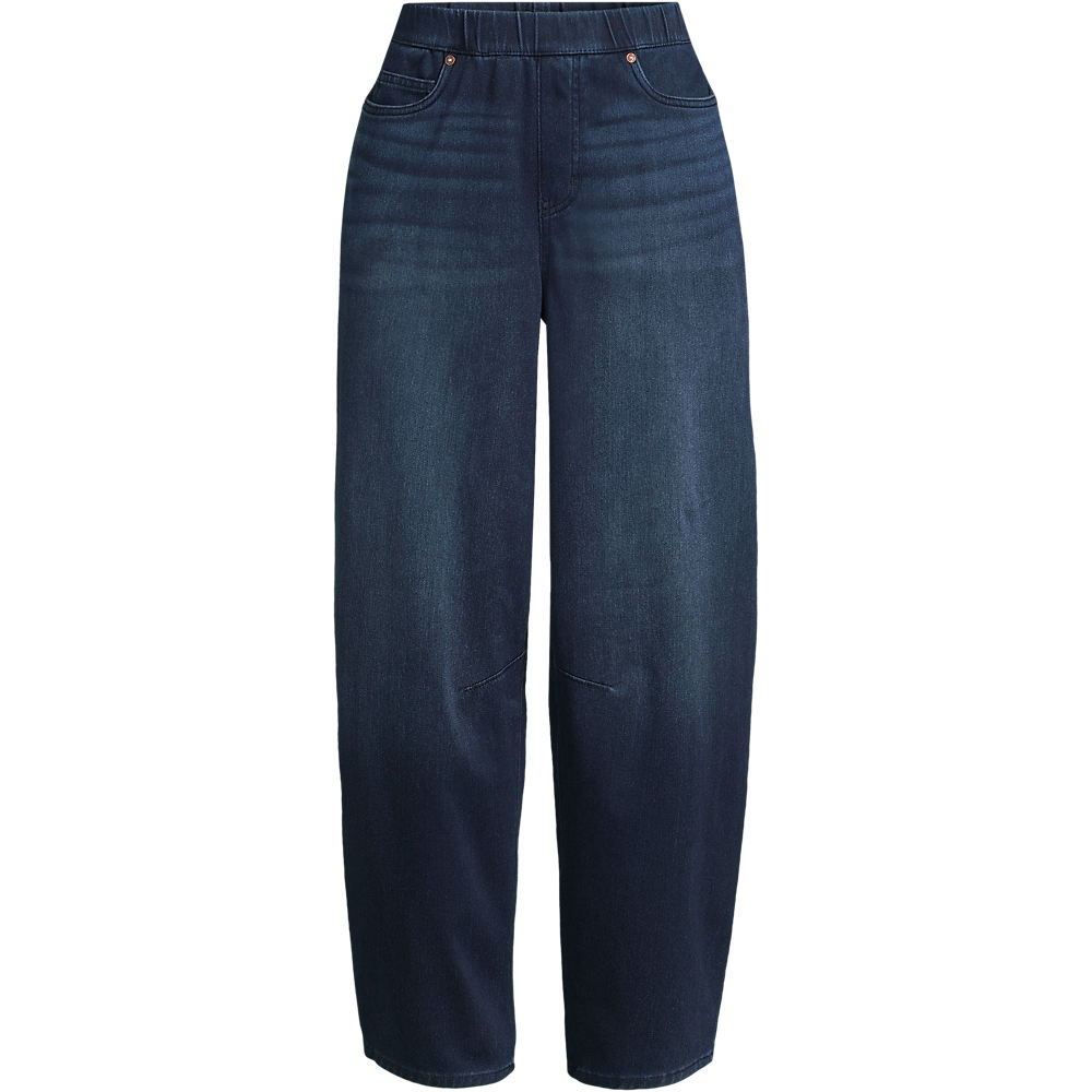 Knit Denim STARFISH Barrel-Jeans in Petite-Größe, Damen, size: petite, Blau, Baumwoll-Mischung/Polyester-Mischung, by Lands' End