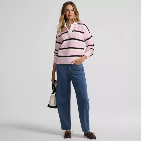 Women's Starfish High Rise Knit Denim Barrel Leg Ankle Jeans - primary