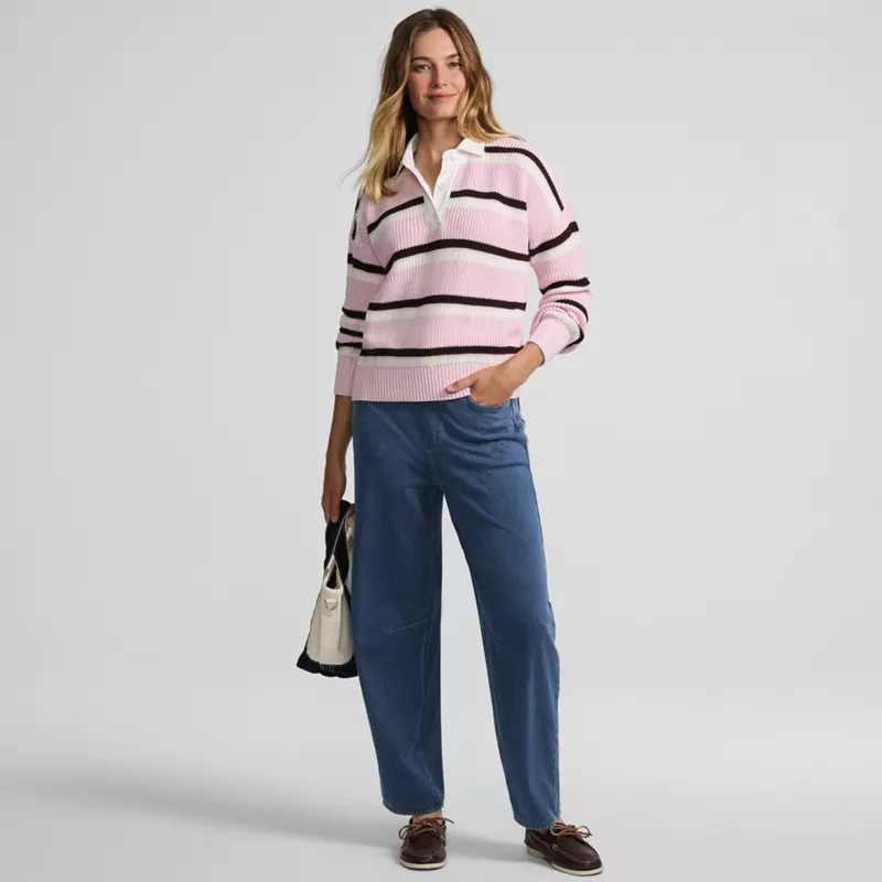 Women's Starfish High Rise Knit Denim Barrel Leg Ankle Jeans, alternative image