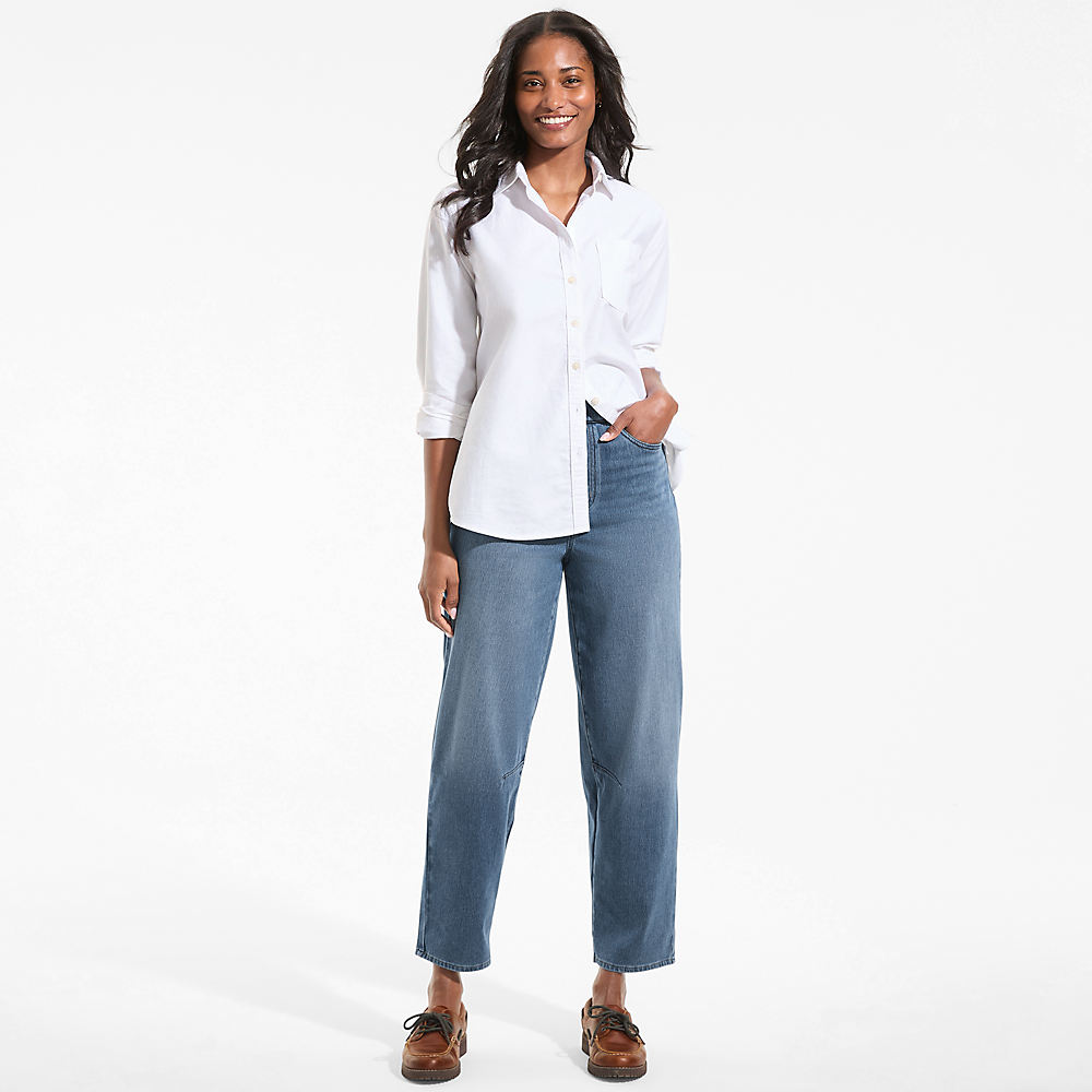 Knit Denim STARFISH Barrel-Jeans, Damen, Größe:XS regular, Blau, Baumwoll-Mischung/Polyester-Mischung, by Lands' End