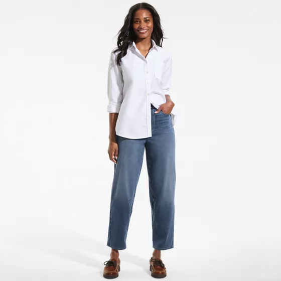 Women's Starfish High Rise Knit Denim Barrel Leg Ankle Jeans - primary