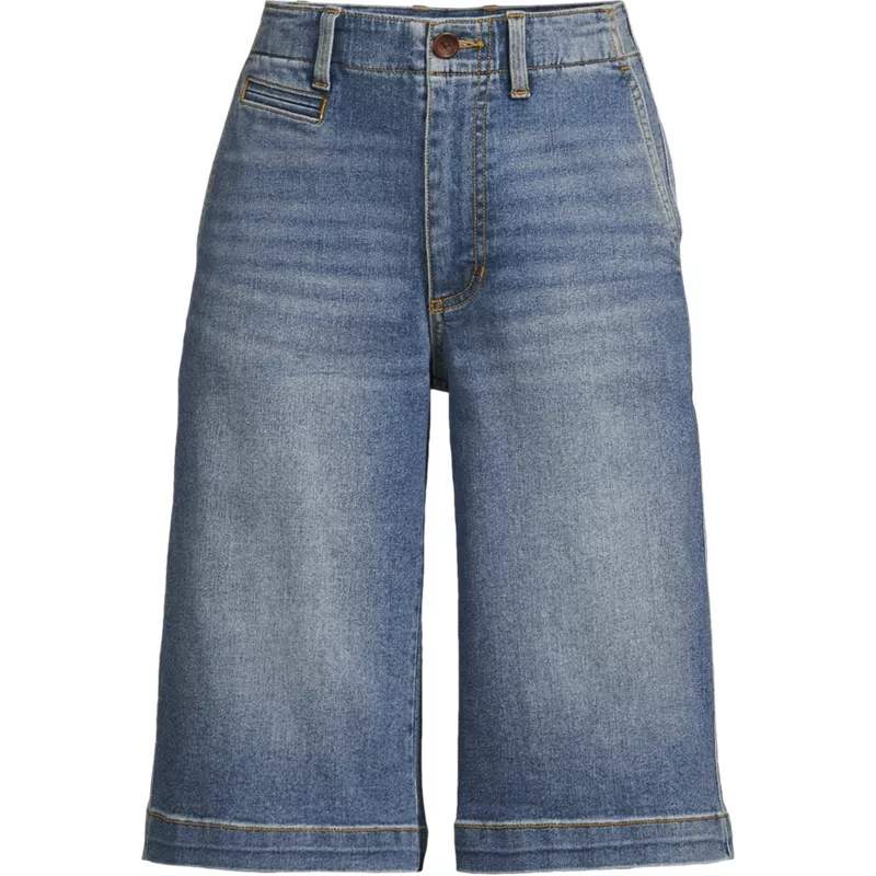 Women's Plus Size Denim Mid Rise 12" Trouser Shorts, Front