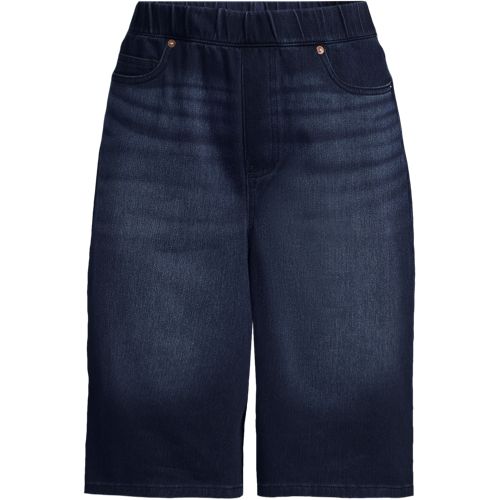 Starfish Knit Denim Bermuda Shorts - 12-inch, Women, size: S, regular, Blue, Cotton-blend/Poly-blend, by Lands' End