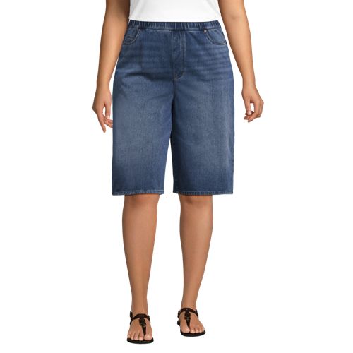  Lands' End Starfish Knit Denim Bermuda-shorts 30 Cm, Damen, Größe:48-50 Plus, Blau, Baumwoll-mischung/polyester-mischung, By Lands' End 