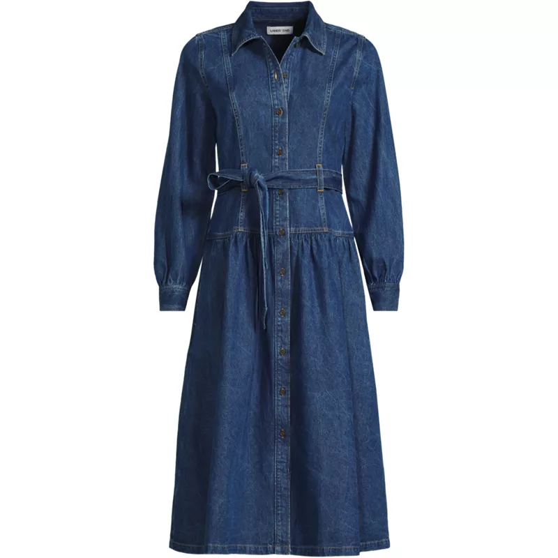 Women's Plus Size Denim Button Front Midi Shirt Dress, Front