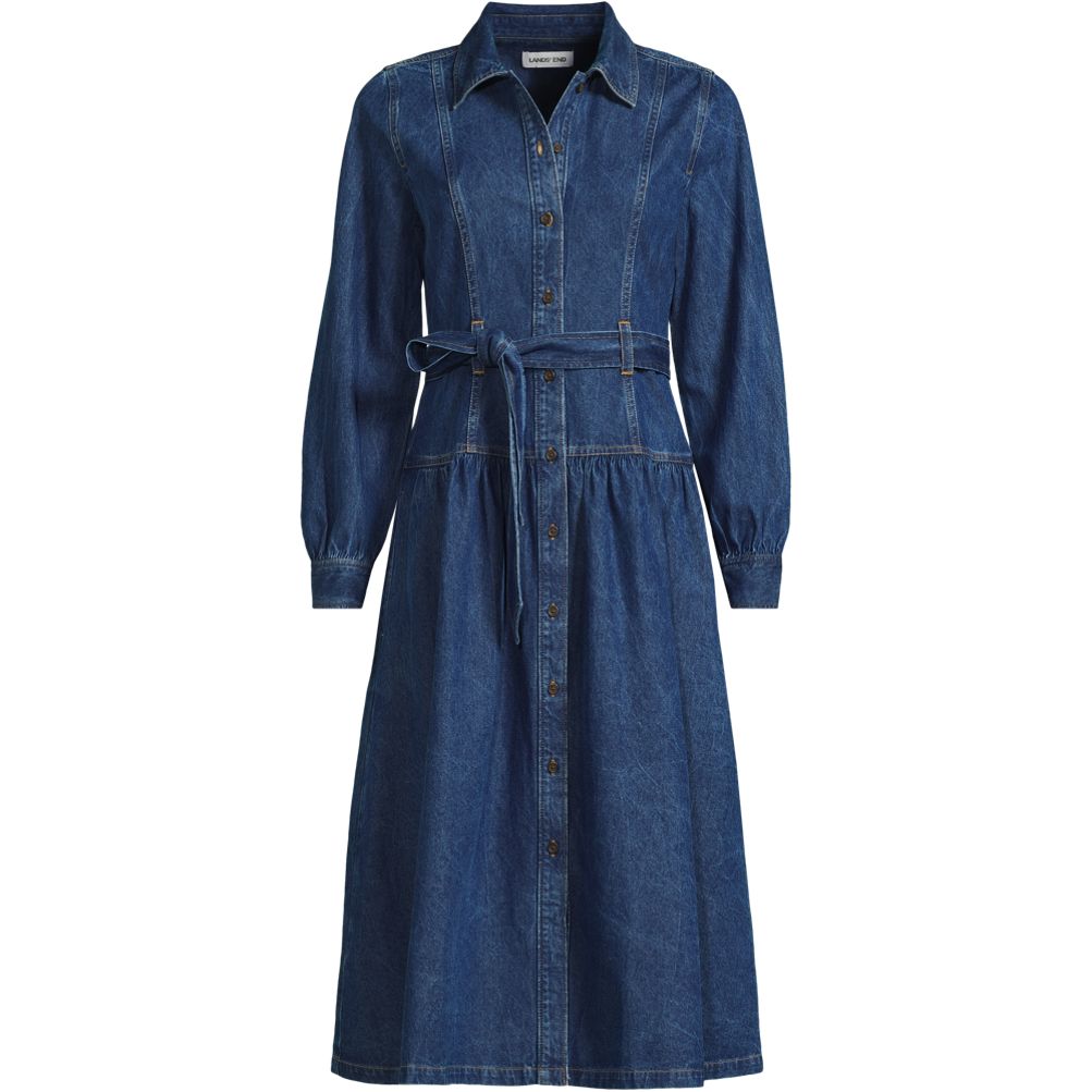 white christmas dresses Full Size Button-Down Maxi Denim Dress Plus Size Light Blue / L main image 0