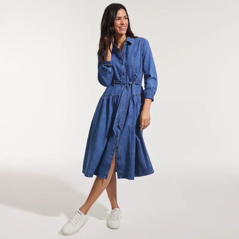 Women's Denim Button Front Midi Shirt Dress, alternative image