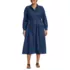 Women's Plus Size Denim Button Front Midi Shirt Dress, Front