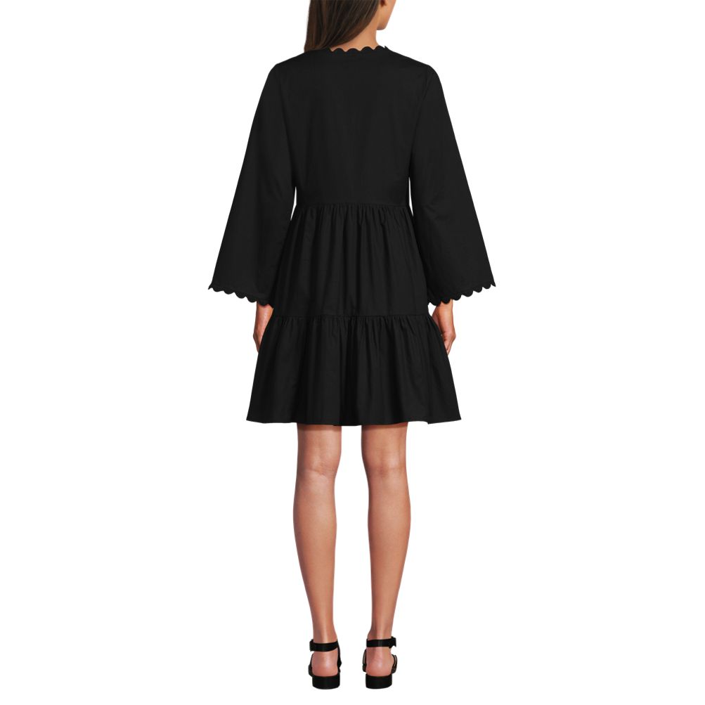 Women's Poplin V Neck Embroidered Dress | Lands' End