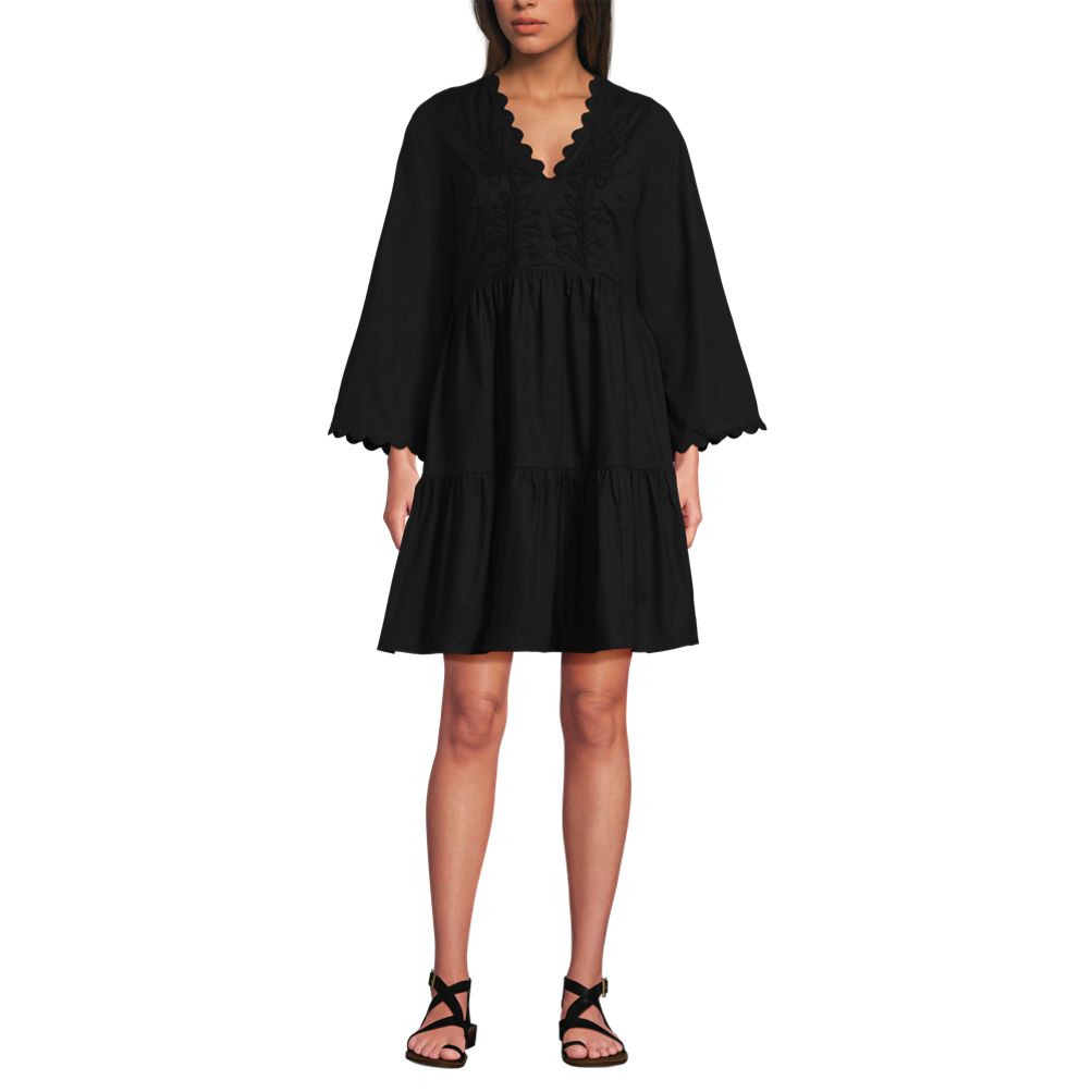 embroidered cotton poplin ruched dress Martha Embroidered Poplin Dress Black / L