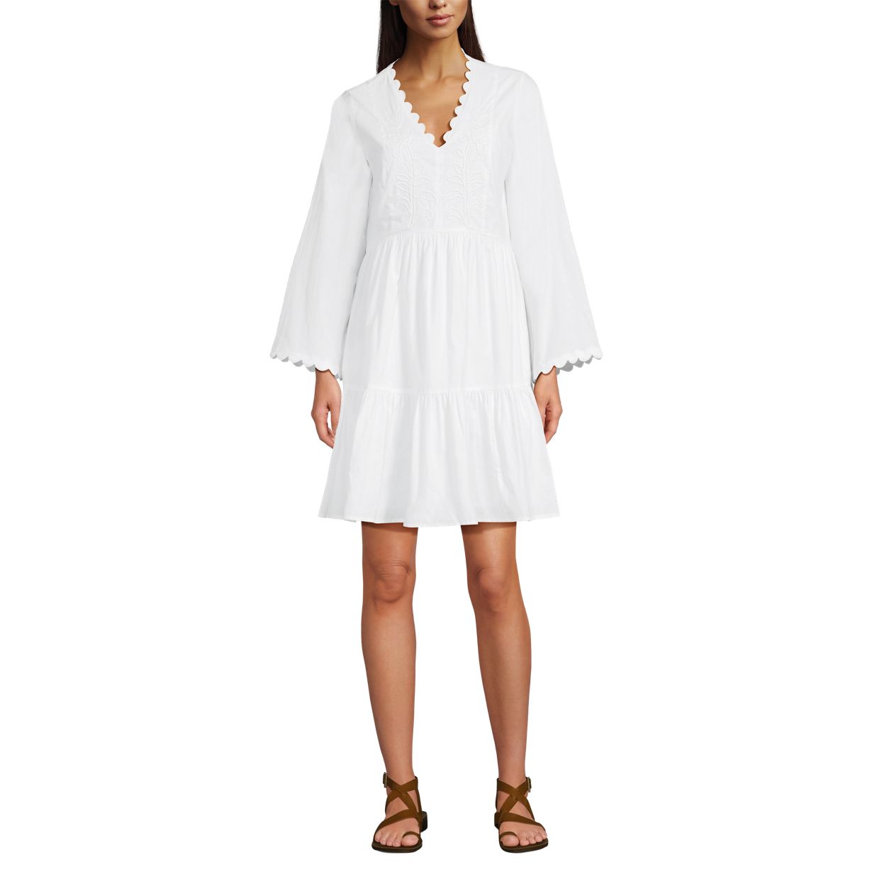 Women's Poplin V Neck Embroidered Dress