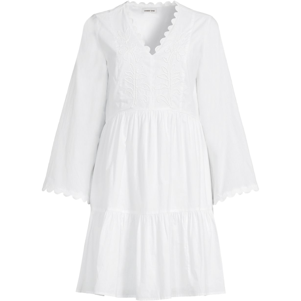Women's Poplin V Neck Embroidered Dress