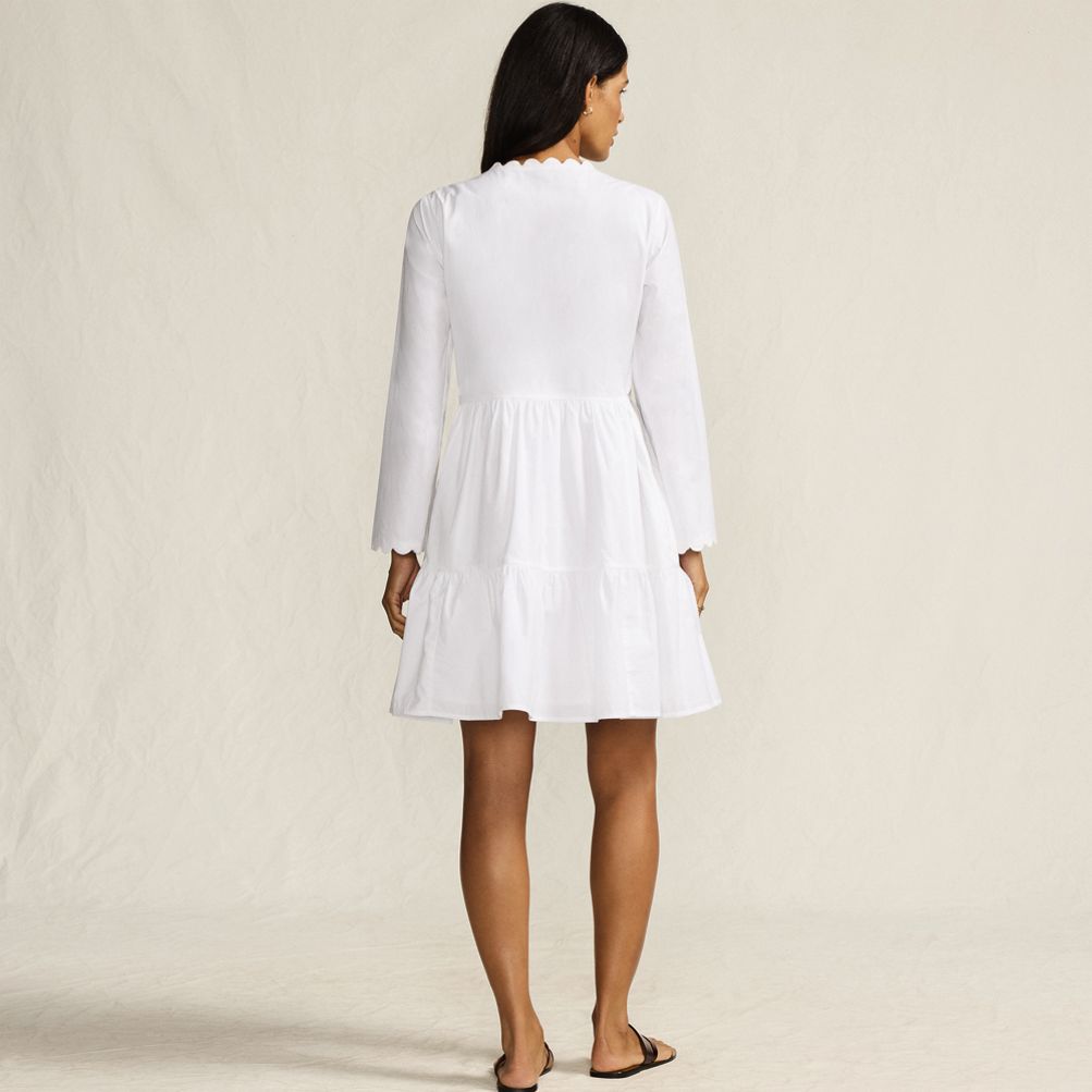 Women's Poplin V Neck Embroidered Dress | Lands' End