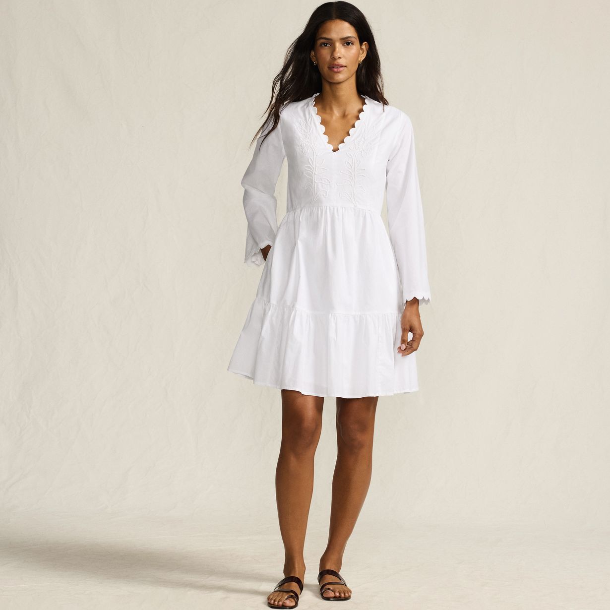 Women's Poplin V Neck Embroidered Dress