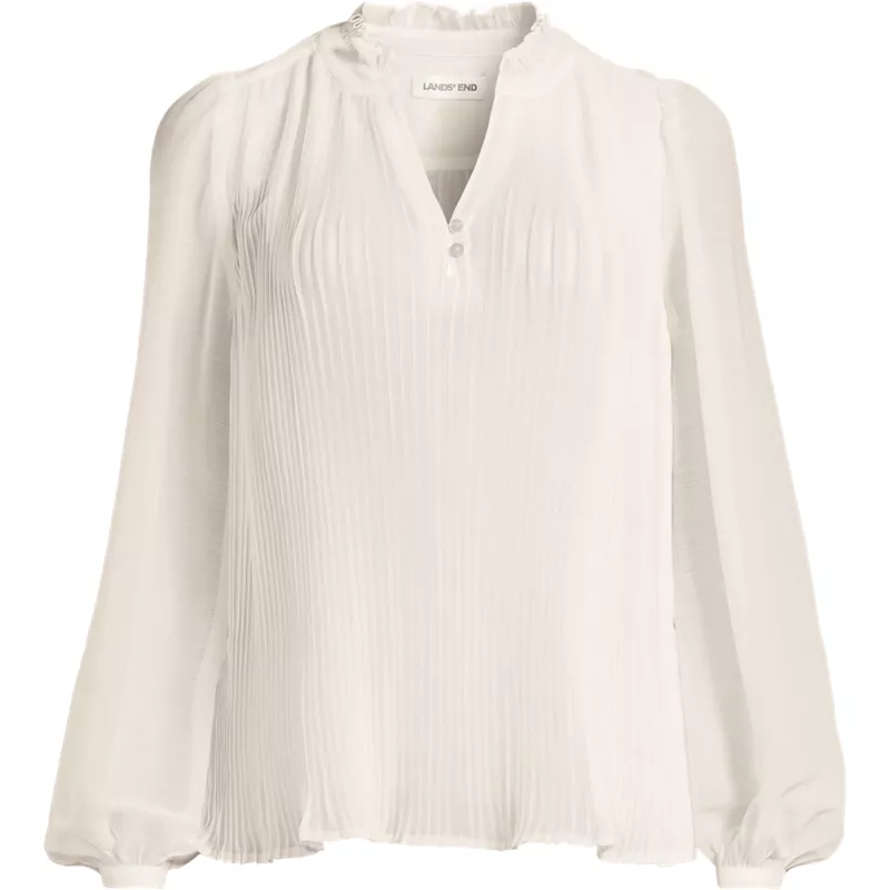Women's Ruffle Neck Pintuck Sleeve Top, Front