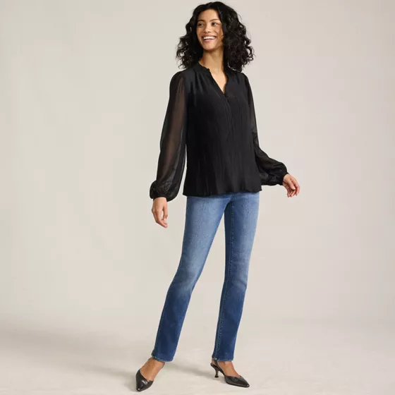 Women's Ruffle Neck Pintuck Sleeve Top - primary
