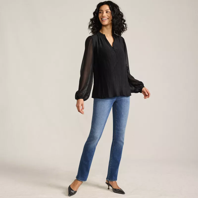 Women's Ruffle Neck Pintuck Sleeve Top, alternative image