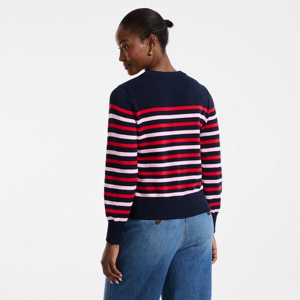 Lands' End ネイビー/レッド　llbean Women's Drifter Set in Sleeve Crew Neck Sweater | Lands' End