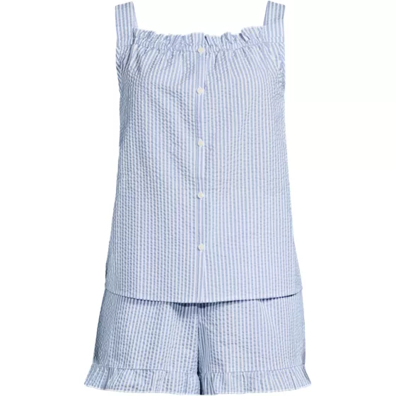 Women's Plus Size Seersucker 2 Piece Pajama Set - Tank and Shorts - primary