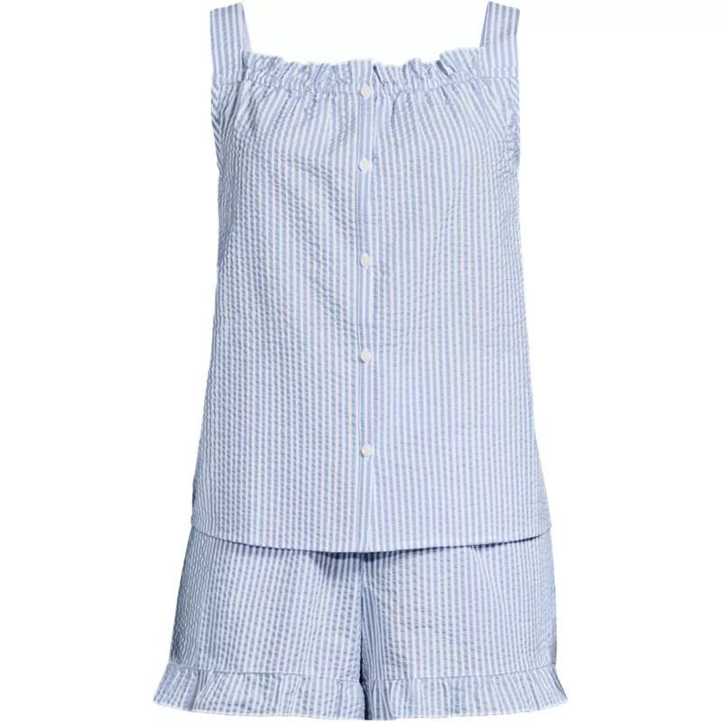 Women's Plus Size Seersucker 2 Piece Pajama Set - Tank and Shorts, Front