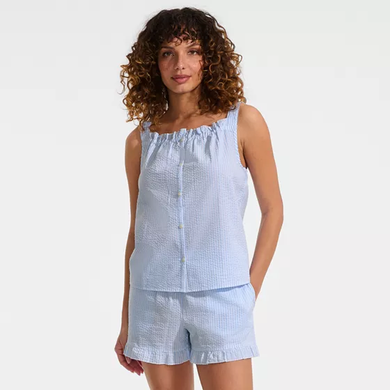 Women's Seersucker 2 Piece Pajama Set - Tank and Shorts - primary