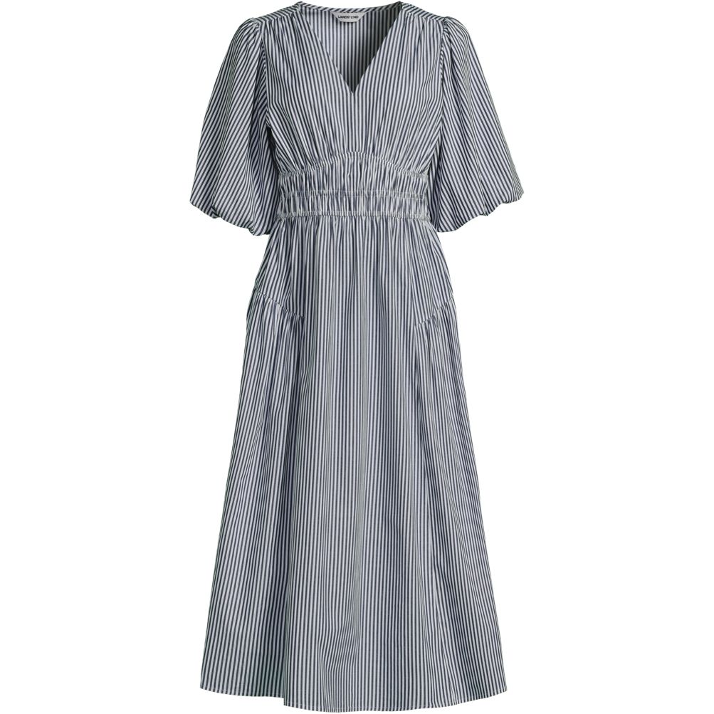 lands end smocked midi dress Women's Creaseless Scoop Neck Smocked Midi Dress