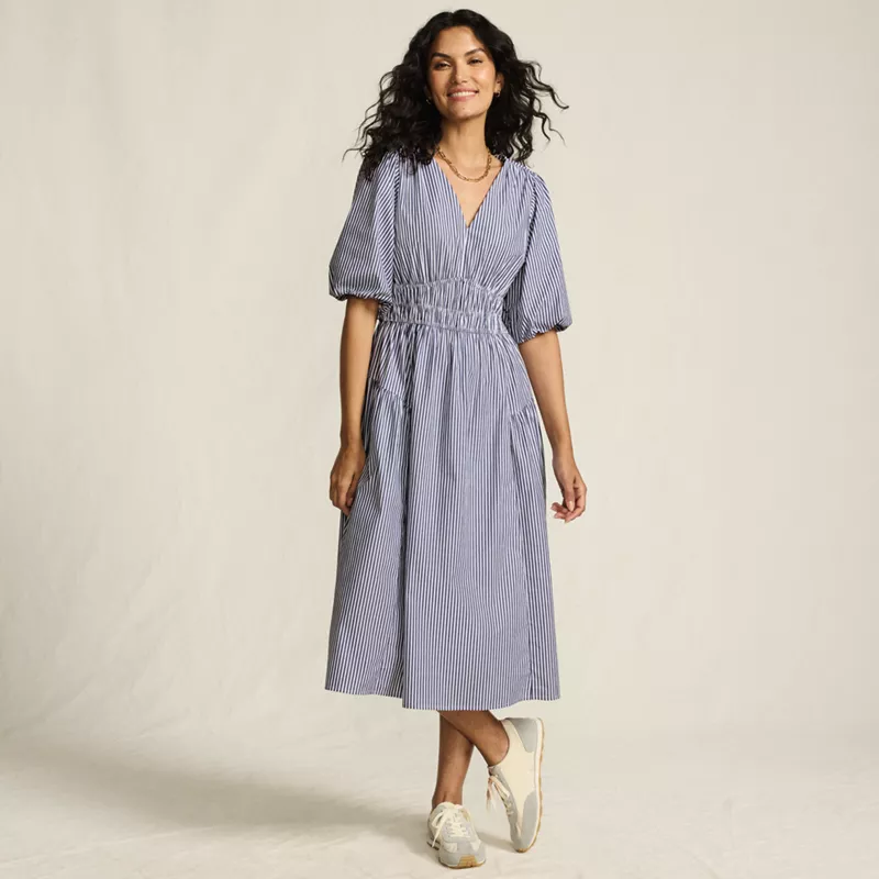 Women's Puff Sleeve Smocked Waist V-neck Dress, alternative image