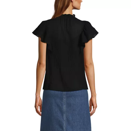 Women's Flutter Sleeve Button Front Blouse, Back