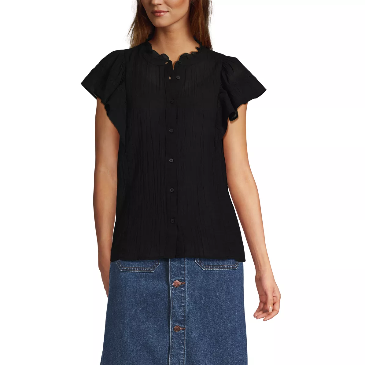 Women's Flutter Sleeve Button Front Blouse