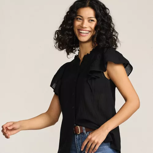 Women's Flutter Sleeve Button Front Blouse, alternative image