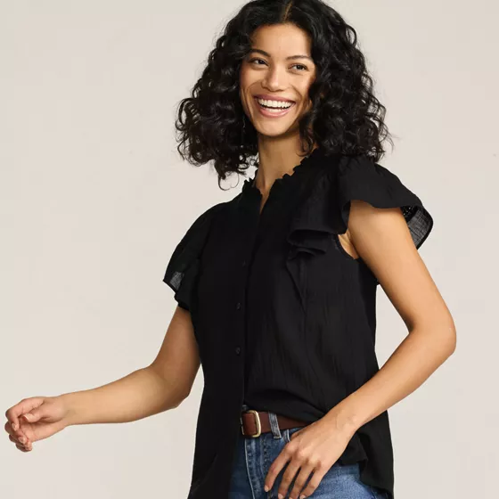 Women's Flutter Sleeve Button Front Blouse - primary