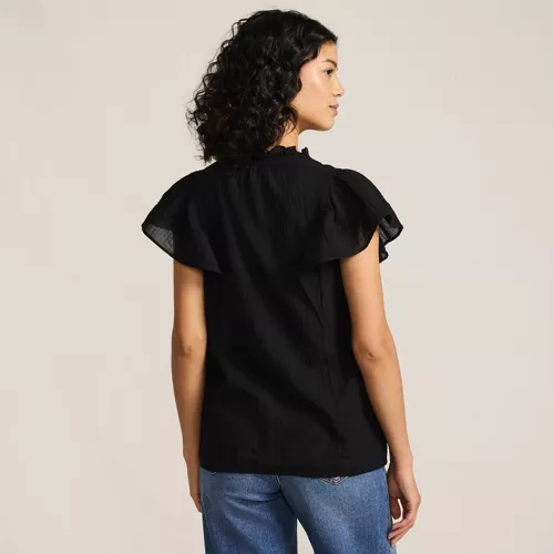 Women's Flutter Sleeve Button Front Blouse, Back