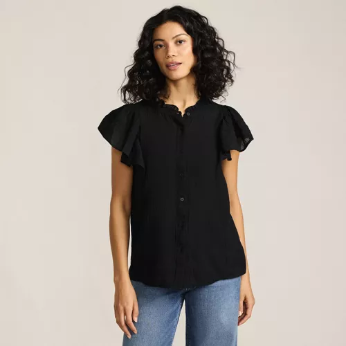 Women's Flutter Sleeve Button Front Blouse, Front