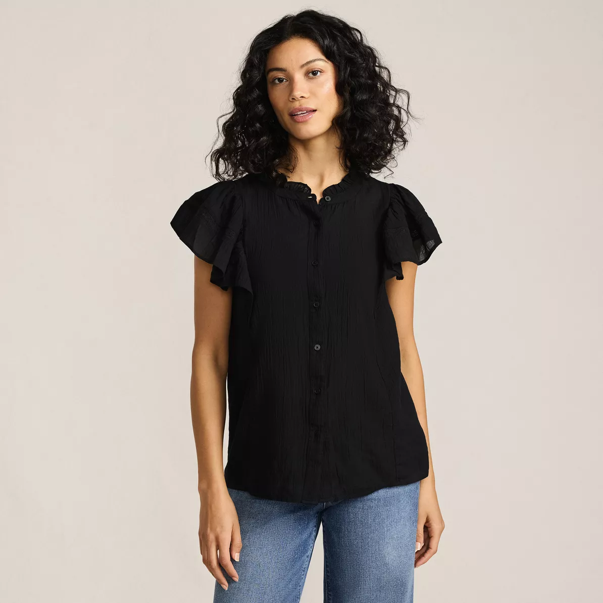 Women's Flutter Sleeve Button Front Blouse