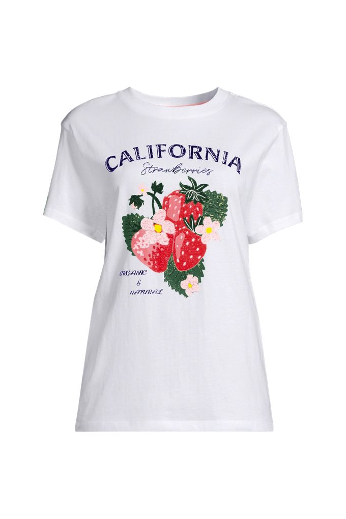 Lands' End Women's Plus Size Short Sleeve Crew Neck Graphic T-shirt In White