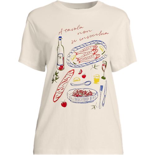 Cotton Crew Neck Graphic Tee, Women, size: 1XL, plus, Ivory, Cotton, by Lands' End