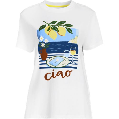Cotton Crew Neck Graphic Tee, Women, size: 1XL, plus, Yellow, Cotton, by Lands' End