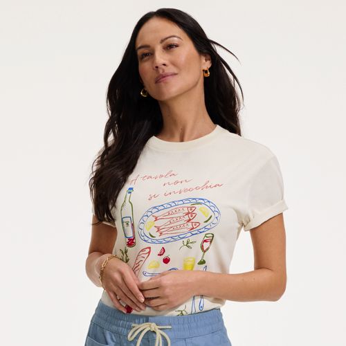 Cotton Crew Neck Graphic Tee, Women, size: M, regular, Ivory, Cotton, by Lands' End