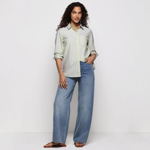 100% Cotton Mid Rise Baggy Jeans, Women, size: 14, petite, Blue, Cotton, by Lands' End