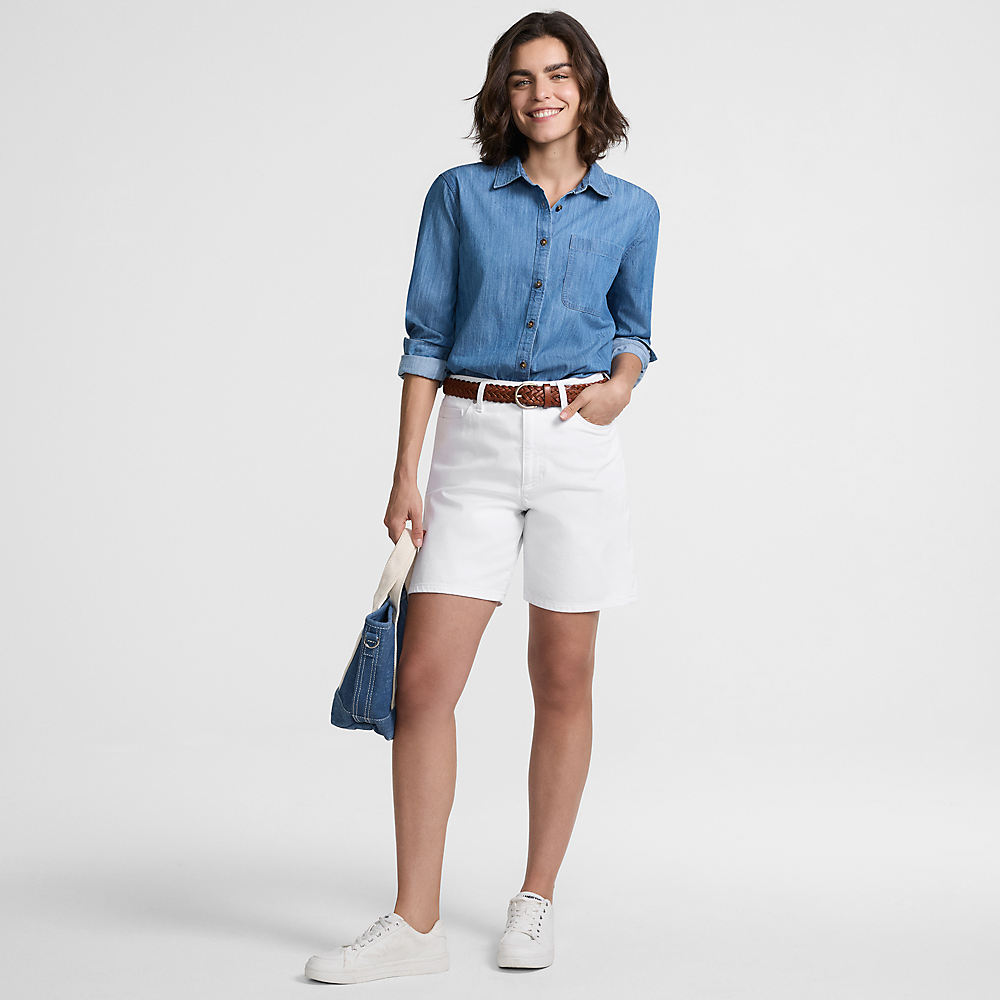 Soft Denim Mid Waist Jeansshorts 18 cm, Damen, Größe:40 regular, Weiß, Baumwoll-Mischung, by Lands' End