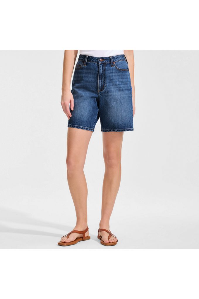 Lands' End Women's Soft Denim Mid Rise 7" Jean Shorts In Blue