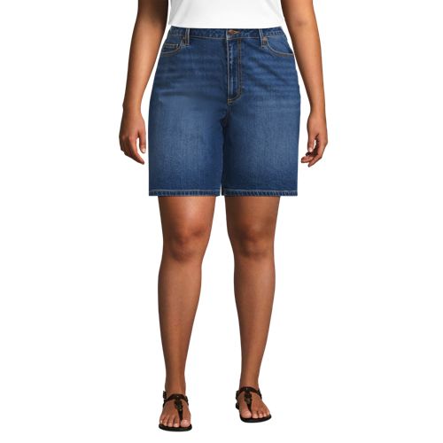  Lands' End Soft Denim Mid Waist Jeansshorts 18 Cm, Damen, Größe:48 Plus, Blau, Baumwoll-mischung, By Lands' End 