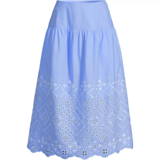 Women's Plus Size Poplin Drop Waist Embroidered Eyelet Midi Skirt - primary