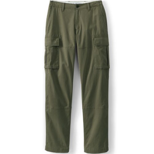 Classic Fit Stretch Cotton Cargo Trousers, Men, size: 33 32, regular, Green, Cotton-blend, by Lands' End
